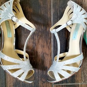 Blue by Betsy Johnson T-strap Glitter Heels